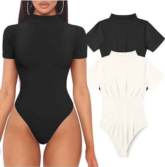 Damen Kurzarm Bodysuit mit hohem Kragen Drune