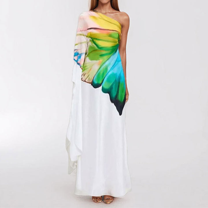 Damen Maxikleid mit asymmetrischem Design und künstlerischem Druck Drune