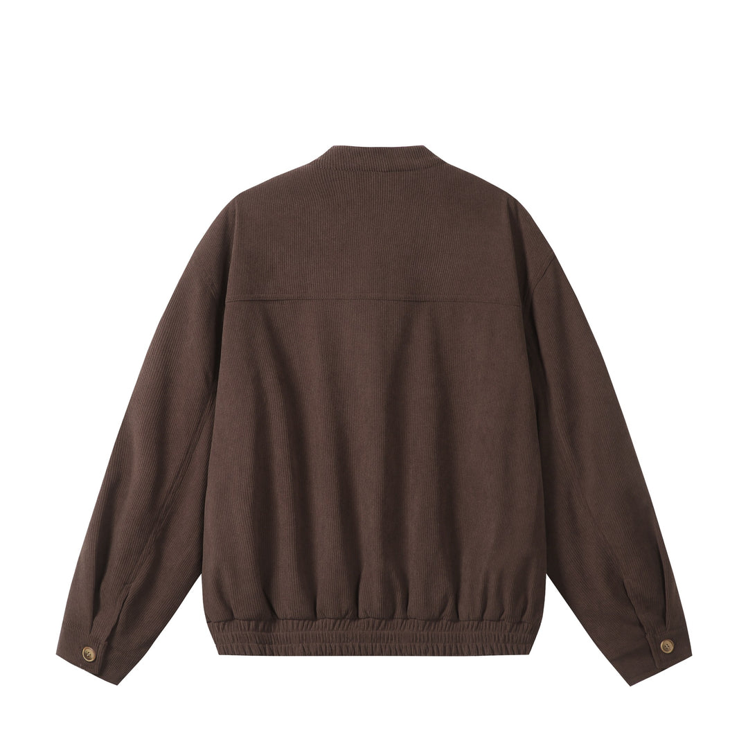 Unisex weit geschnittene Cord‑Blousonjacke mit Stehkragen, durchgehendem Reißverschluss und elastischem Saum Drune