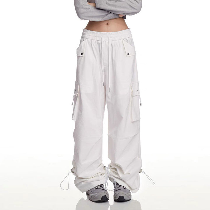 Damen Modische Cargo-Hose mit Seitentaschen und verstellbarem Bund Drune