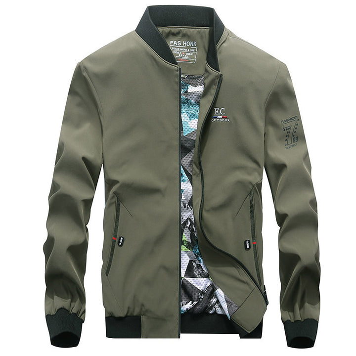 Herren leichte wasserabweisende Bomberjacke mit Camouflage‑Mesh‑Innenfutter und geripptem Kragen Drune