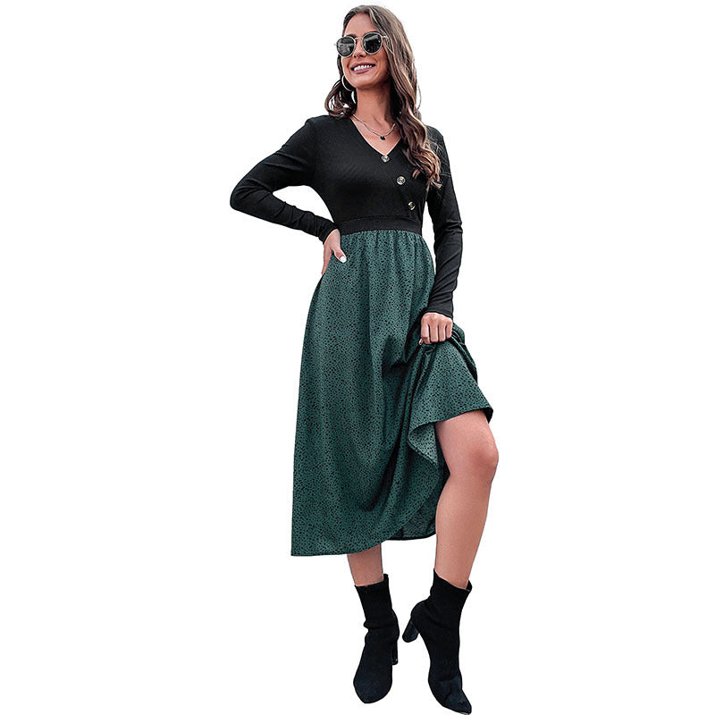 Damen Elegantes Maxikleid mit V-Ausschnitt und Taillengürtel Drune