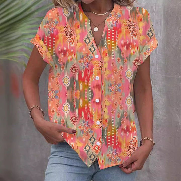 Damen Kurzarmbluse mit kunstvollem Ikat-Design Drune
