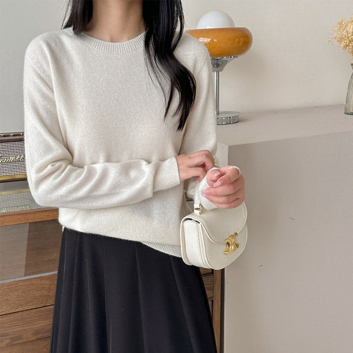 Damen Feiner Rundhals-Pullover aus Kaschmir-Mix mit gerippten Bündchen Drune