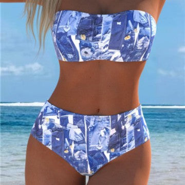 Damen Bikini-Set mit elegantem Bandeau-Oberteil und hochgeschnittenen Shorts Drune