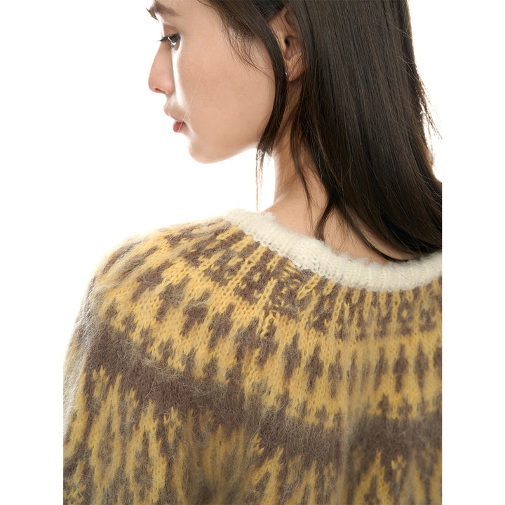 Damen Rundhals-Pullover mit Norweger-Jacquard und Mohair-Optik Drune