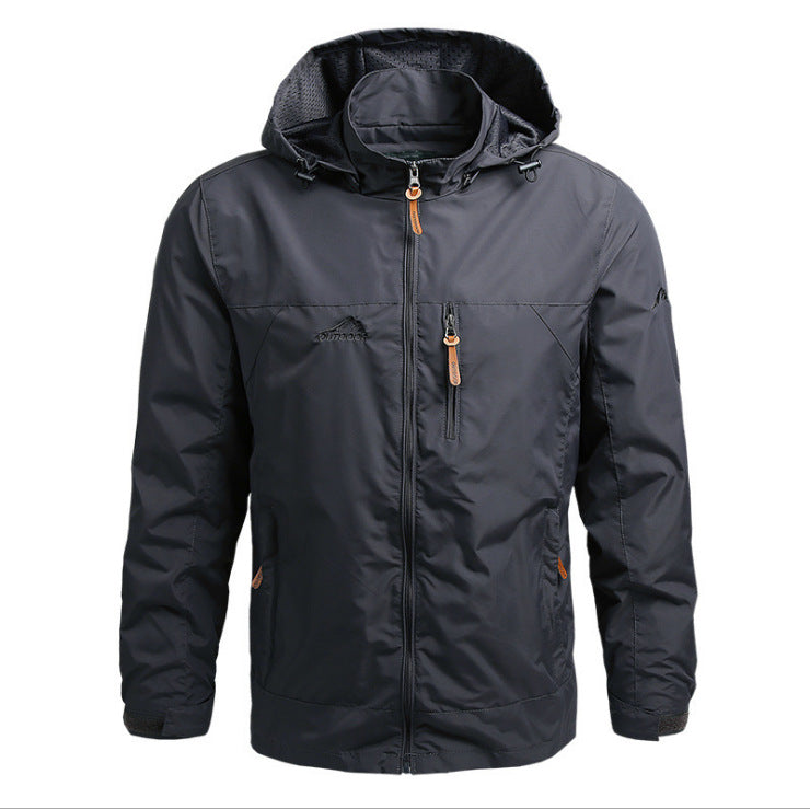 Herren Atmungsaktive Softshell Outdoorjacke mit verstellbarer Kapuze und Reißverschlusstaschen Drune