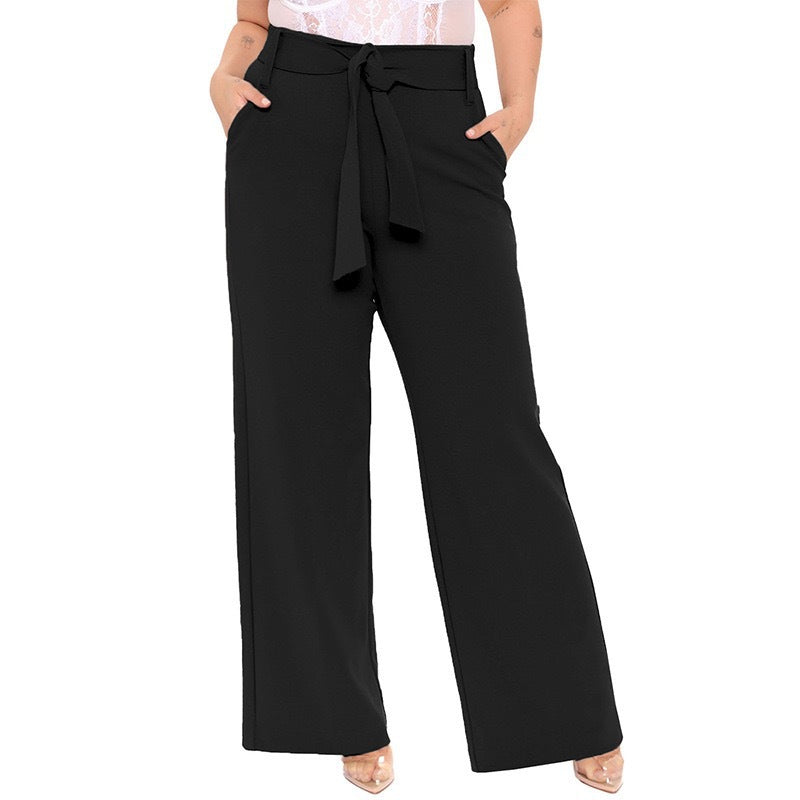 Damen elegante weit geschnittene Hose mit Bindegürtel und praktischen Taschen Drune