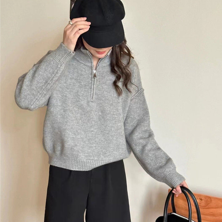 Damen lässiger Pullover mit kurzem Reißverschluss und entspannter Passform Drune