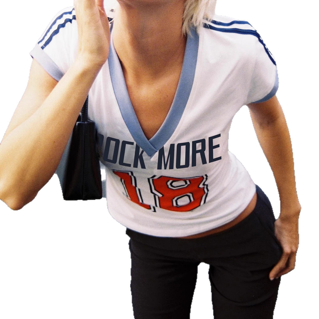 Damen modisches V-Ausschnitt T-Shirt mit dekorativem Schriftzug Drune