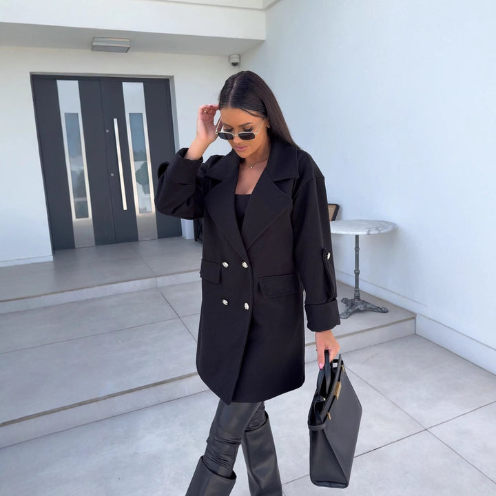 Damen Eleganter Oversized-Doppelreiher-Mantel mit strukturiertem Obermaterial Drune