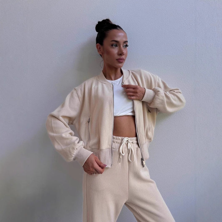 Damen eleganter Sportanzug mit hohem Kragen und praktischem Reißverschluss Drune