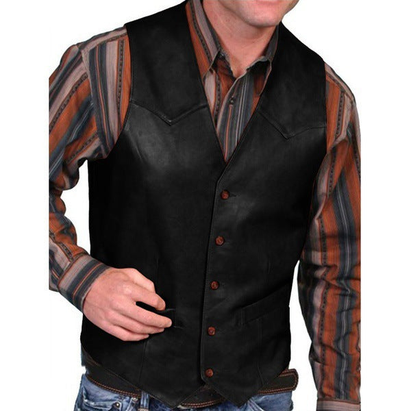 Herren nan taillierte Lederweste mit Western-Details, V-Ausschnitt und zwei Eingrifftaschen Drune