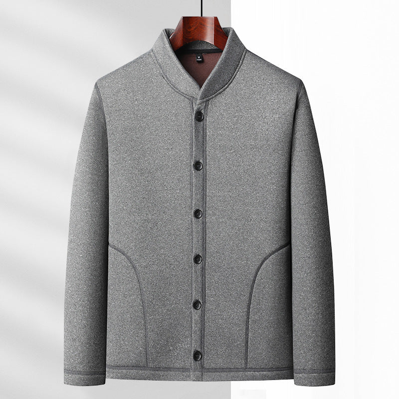 Herren Casual-Stehkragenjacke mit weicher Fleece-Innenseite und verdeckten Nahttaschen Drune