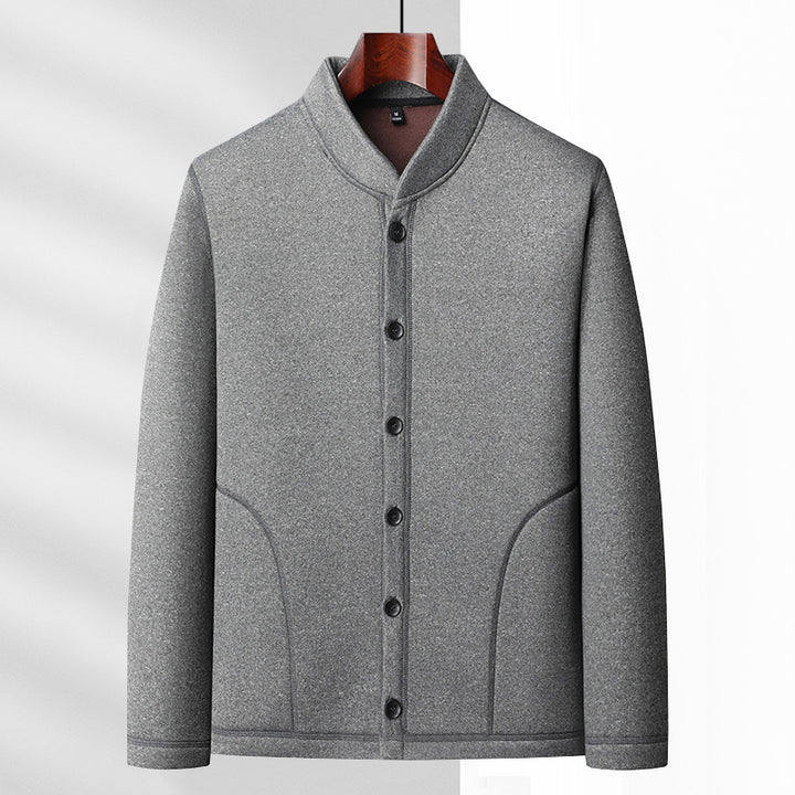 Herren Casual-Stehkragenjacke mit weicher Fleece-Innenseite und verdeckten Nahttaschen Drune