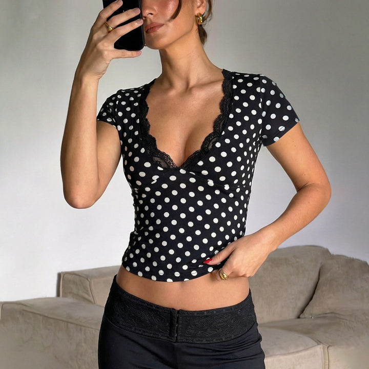 Damen Polka-Dots Spitzenoberteil Drune
