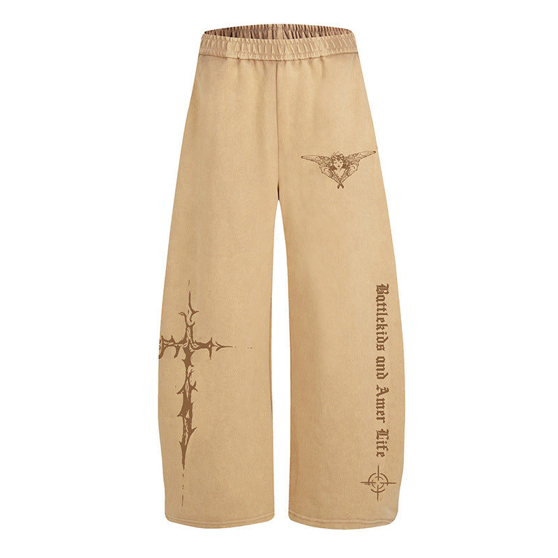 Damen Weite Lounge-Hose im Palazzo-Stil mit Elastikbund und Gothic-Print Drune