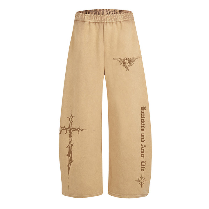 Damen Weite Lounge-Hose im Palazzo-Stil mit Elastikbund und Gothic-Print Drune