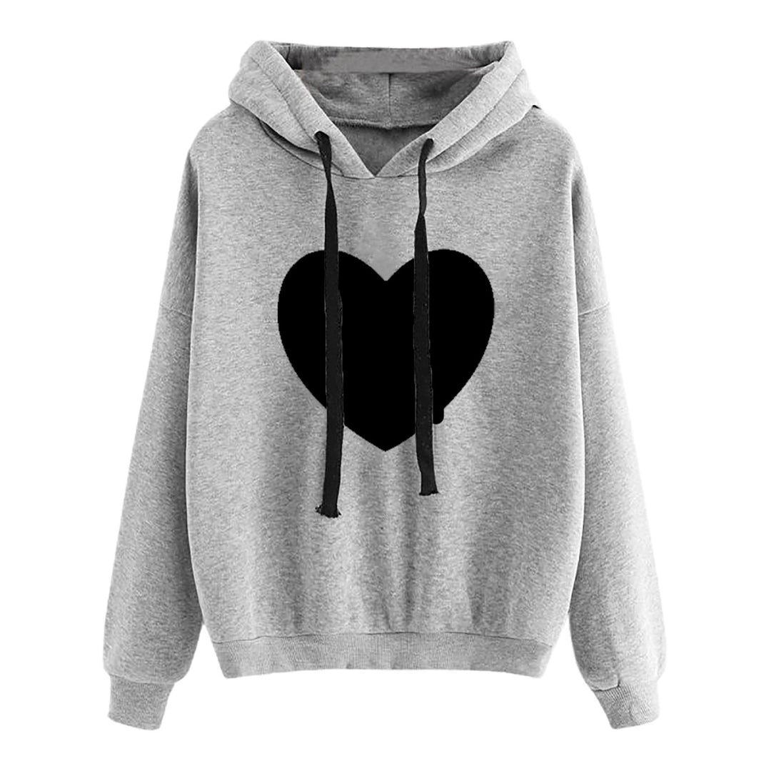 Damen nan leichter Oversize Kapuzenpullover mit Herz‑EKG‑Motiv, langen Kordeln und elastischem Bund Drune