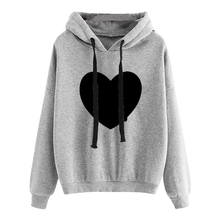 Damen nan leichter Oversize Kapuzenpullover mit Herz‑EKG‑Motiv, langen Kordeln und elastischem Bund Drune