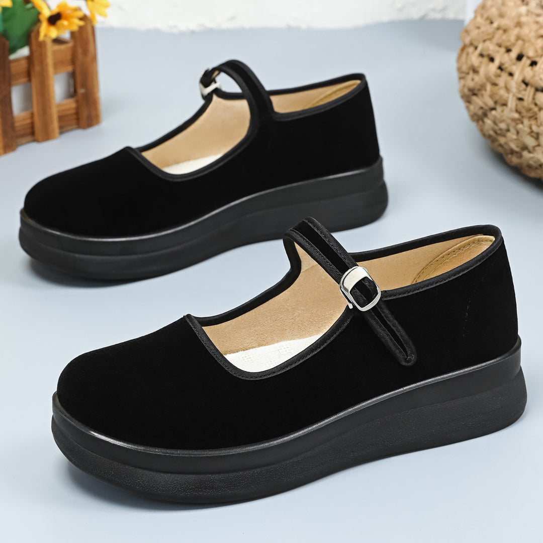 Damen nan Mary-Jane Plateau-Slipper mit verstellbarem Riemen und orthopädischer Komfortsohle Drune