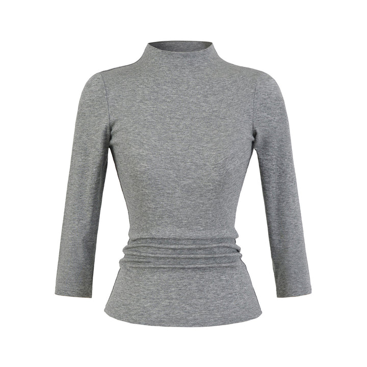 Damen Langarmshirt mit Stehkragen und Raffungsdetails Drune