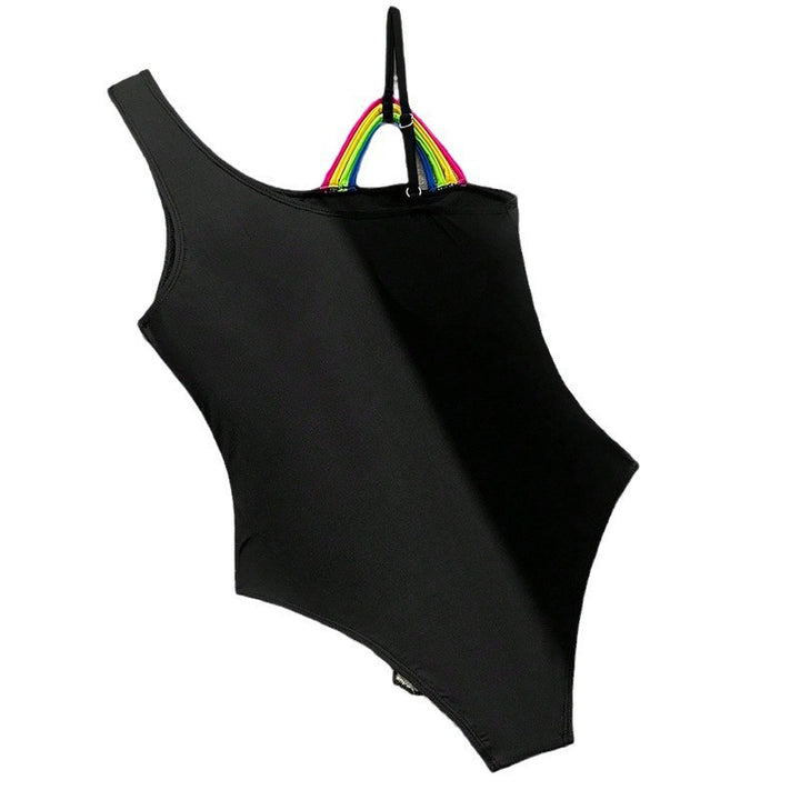 Damen Sportlicher Einteiler Badeanzug mit asymmetrischem Trägerdesign Drune