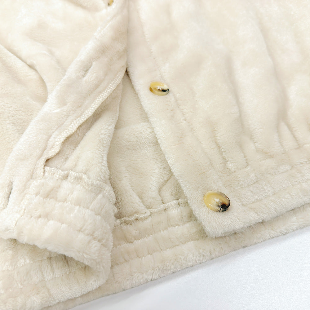 Damen Oversized Fleecejacke mit Knöpfen und elastischem Bund Drune
