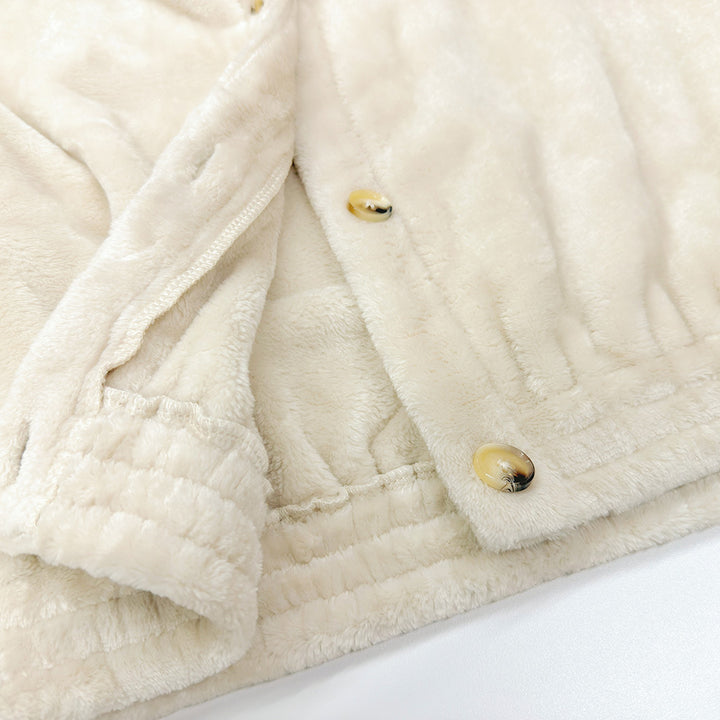 Damen Oversized Fleecejacke mit Knöpfen und elastischem Bund Drune