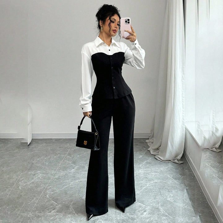 Damen Eleganter Blazer mit hochgeschnittenem Hosenanzug Drune