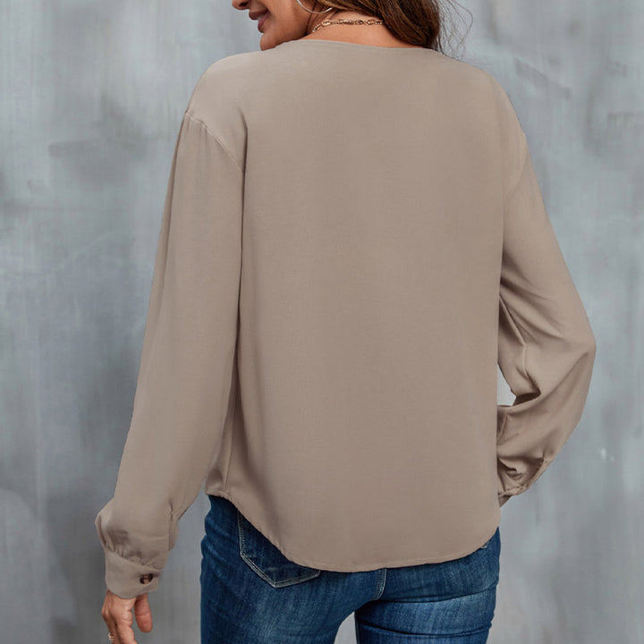 Damen Asymmetrische Hemdbluse mit kontrastiertem Kragen und dekorativer Knopfleiste Drune