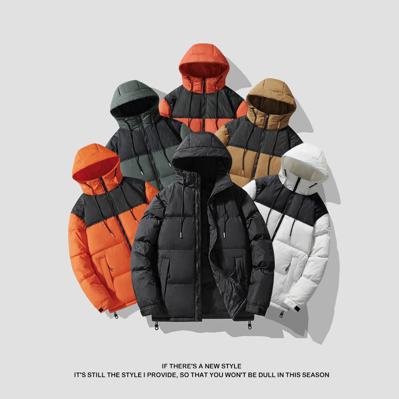 Herren  isolierte Kapuzen-Puff-Jacke in zwei Farben mit Reißverschluss-Utility-Taschen und verstellbarem Kordelsaum Drune