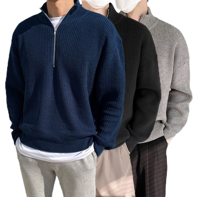Herren Modischer Strickpullover mit Stehkragen und Reißverschluss Drune