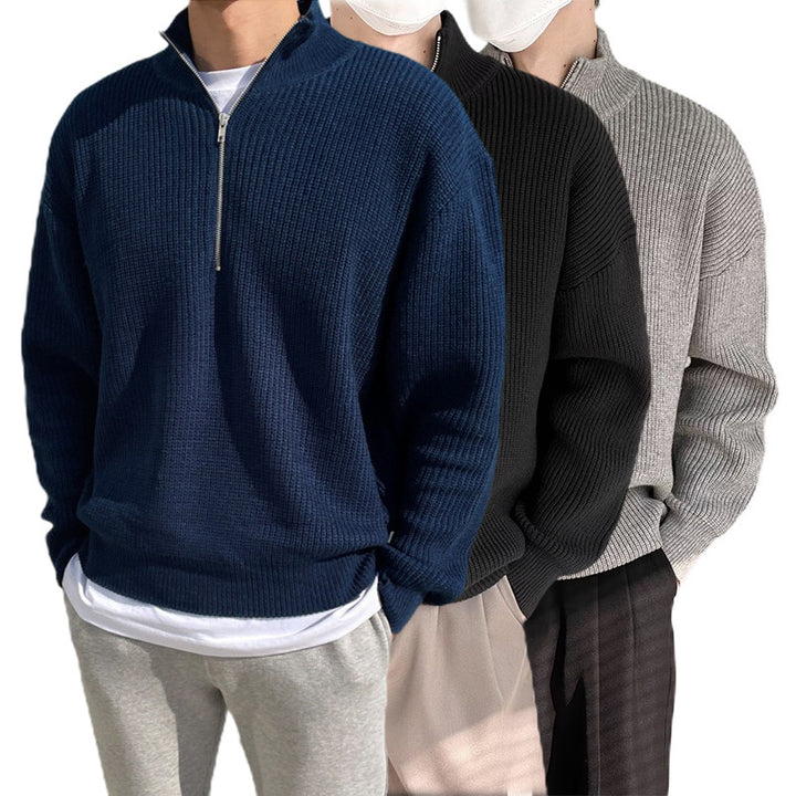 Herren Modischer Strickpullover mit Stehkragen und Reißverschluss Drune