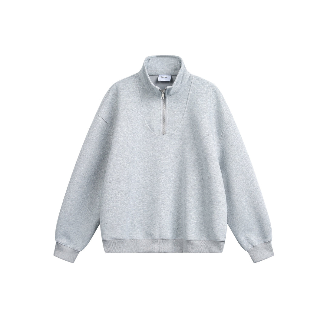 Damen Oversize Sweatshirt mit halbem Reißverschluss und Stehkragen Drune