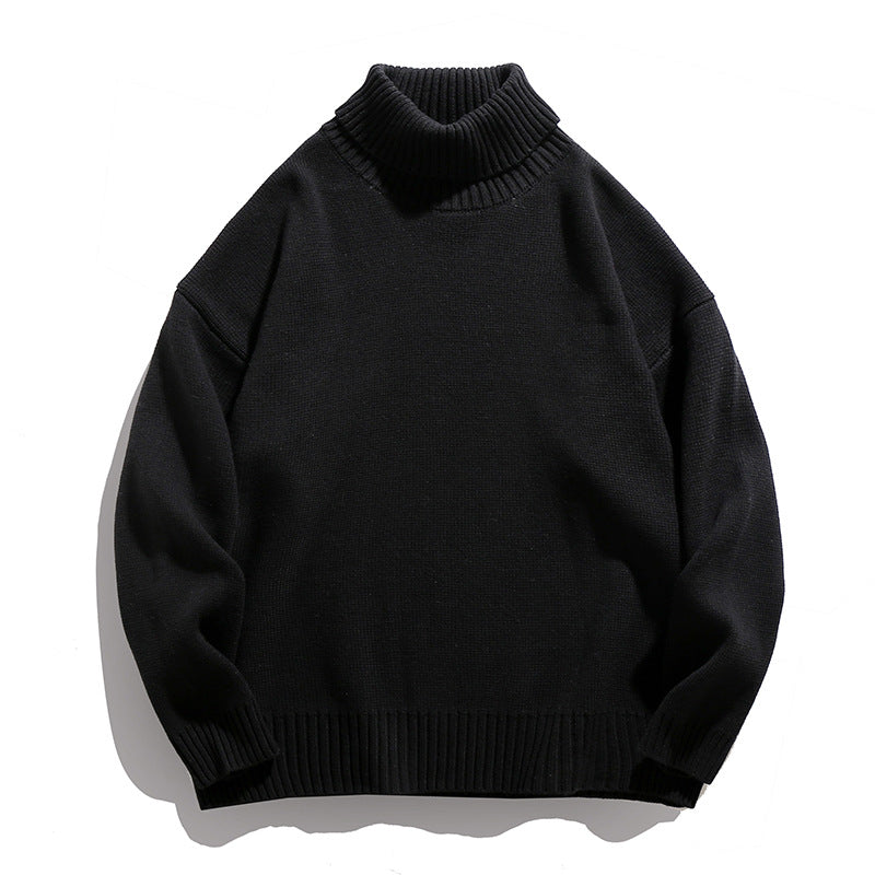 Unisex Lässiger Rollkragenpullover aus Feinstrick mit geripptem Kragen Drune