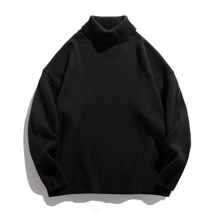 Unisex Lässiger Rollkragenpullover aus Feinstrick mit geripptem Kragen Drune