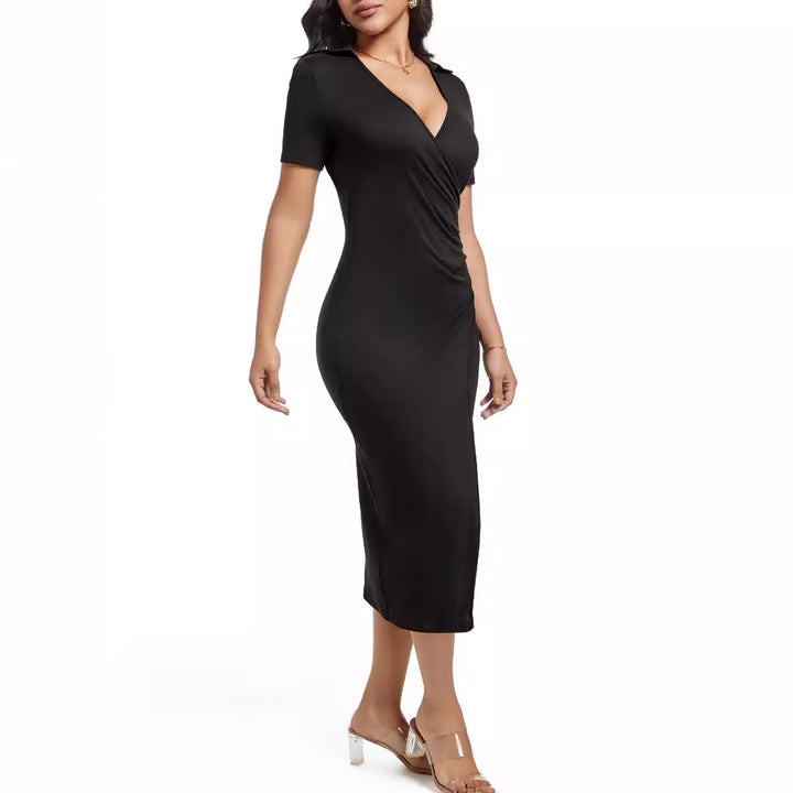 Damen Wickelkleid mit eleganter Drapierung und tiefem V-Ausschnitt Drune