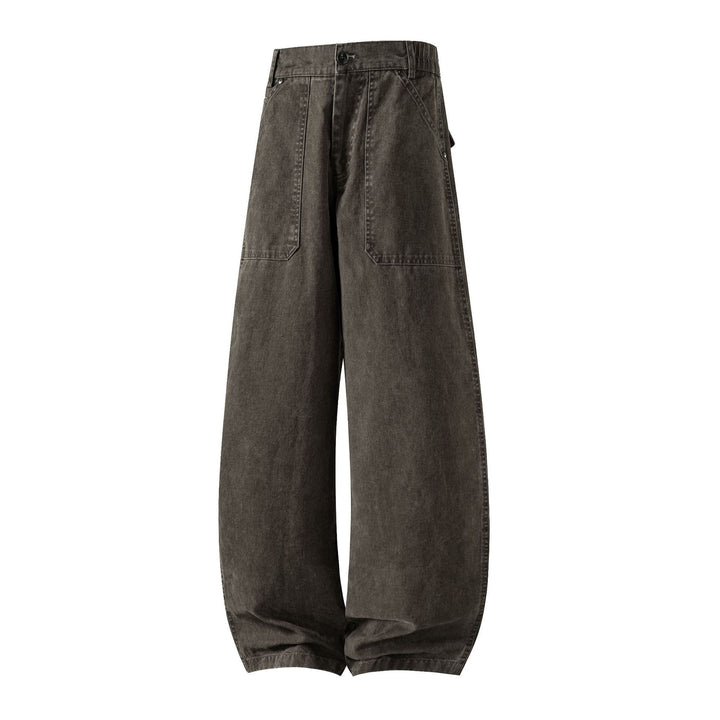 Damen Utility-Denimhose mit hoher Taille, extra weitem Bein und aufgesetzten Taschen Drune