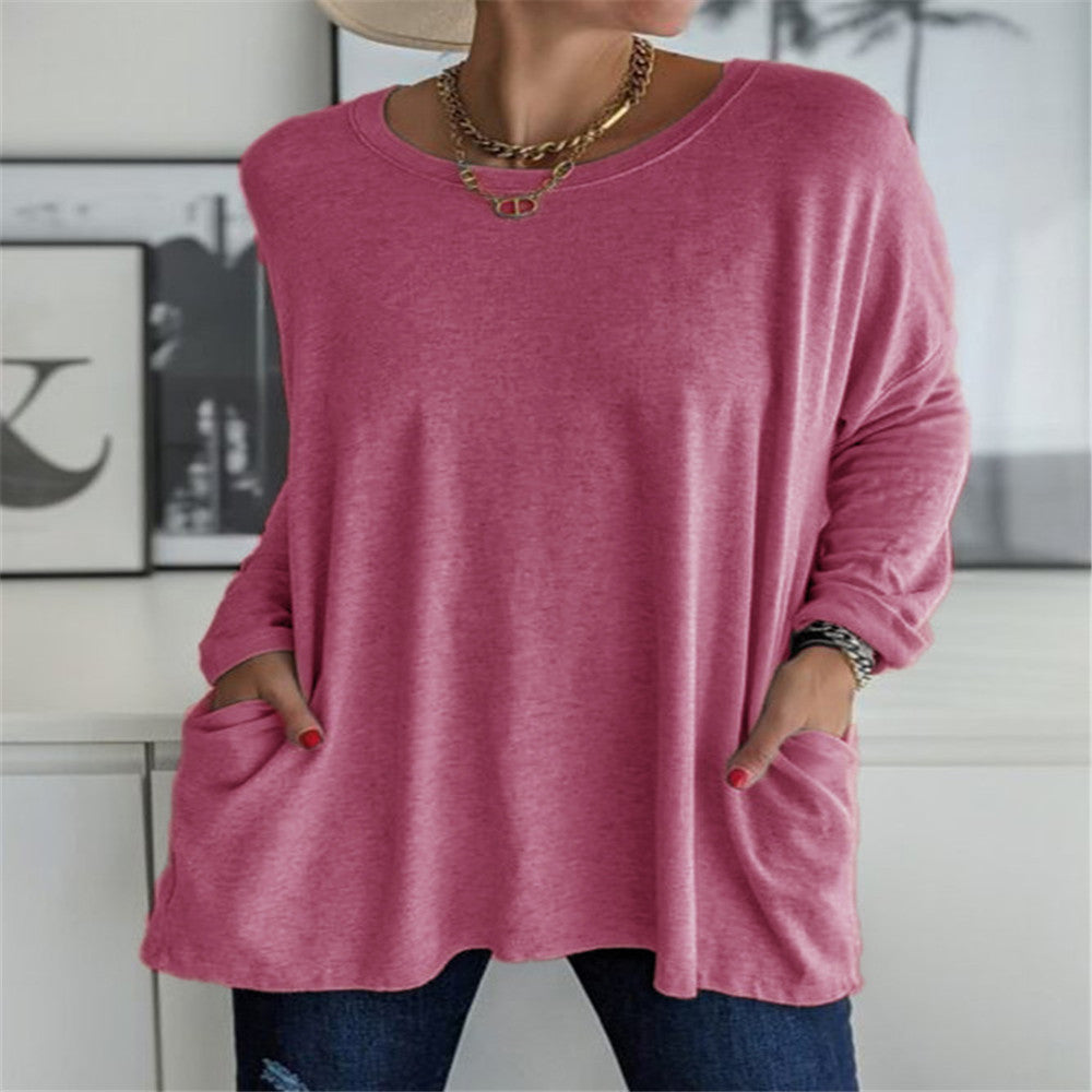 Damen nan oversized Longsleeve-Tunika mit Rundhalsausschnitt, überschnittener Schulter und aufgesetzten Taschen Drune