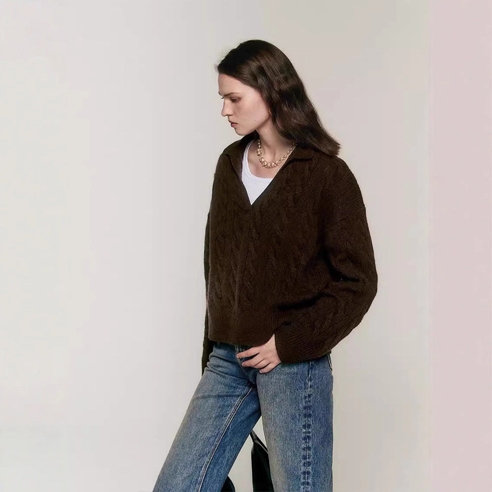 Damen Grobstrickpullover mit V-Ausschnitt Drune