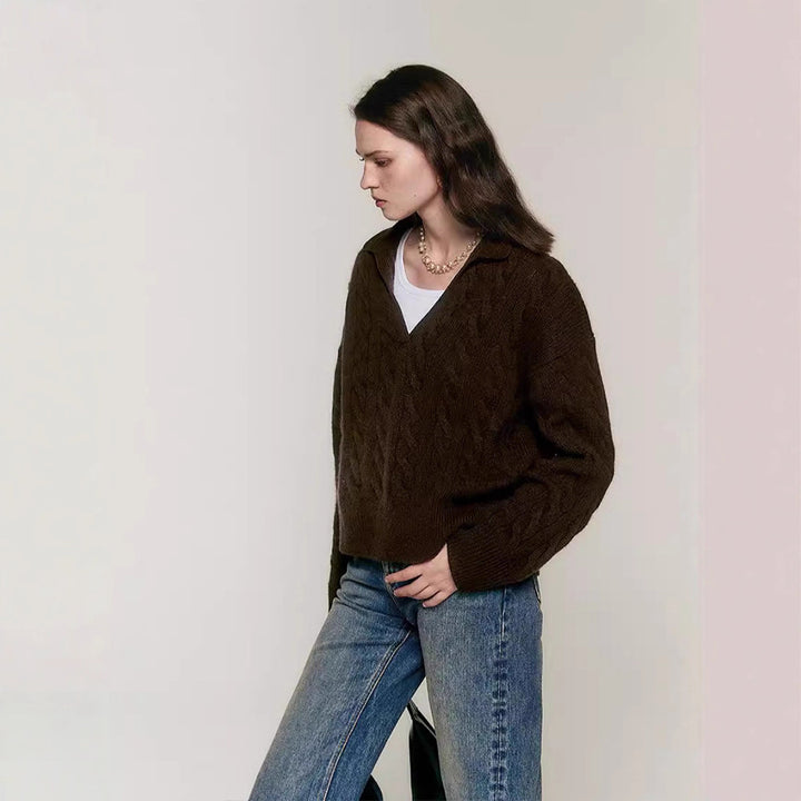 Damen Grobstrickpullover mit V-Ausschnitt Drune