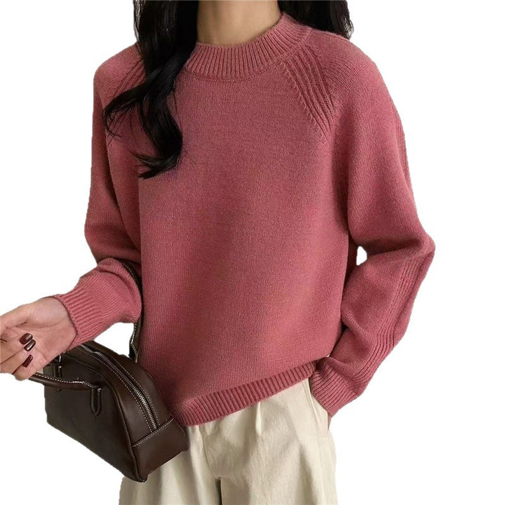 Damen lässiger Strickpullover mit Rundhalsausschnitt und feiner Struktur Drune