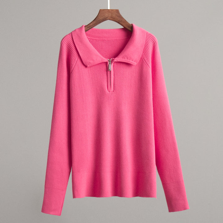 Damen Gemütlicher Feinstrickpullover mit Kängurutasche und Kragen Drune
