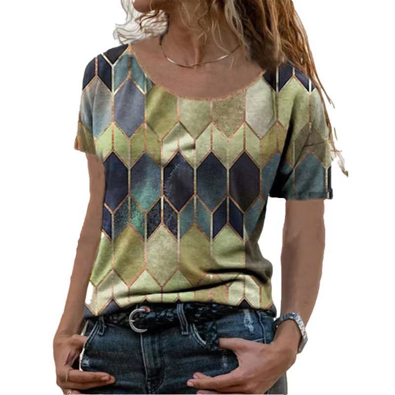 Damen Kurzarm Oberteil mit geometrischem Muster Drune
