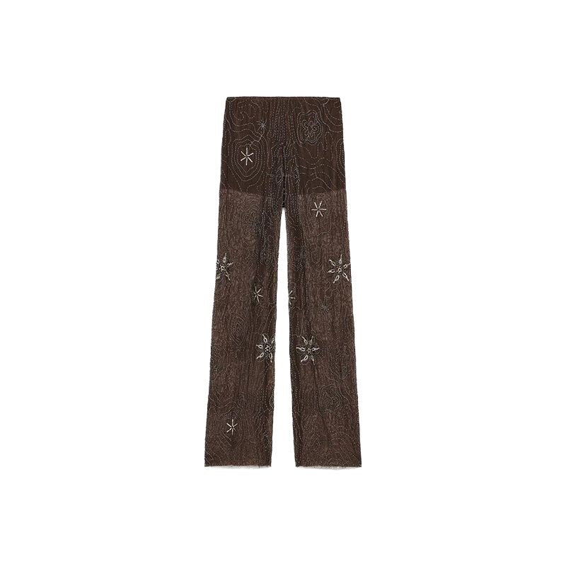 Damen Elegante, bestickte Pailetten-Hose im Palazzo-Stil Drune