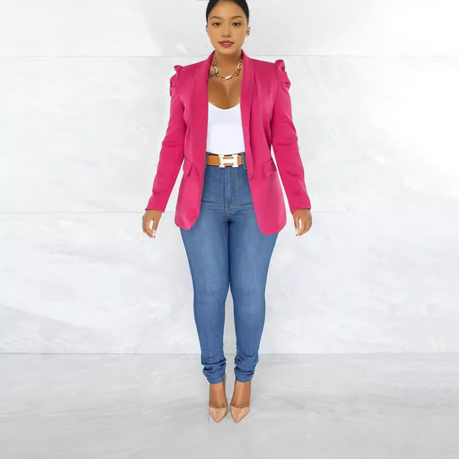 Damen Eleganter Blazer mit Schulterpolstern Drune