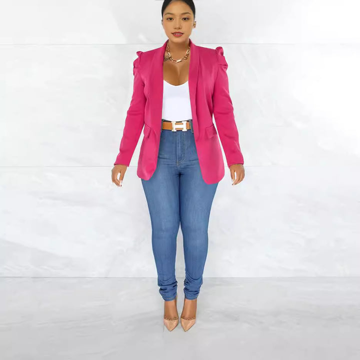 Damen Eleganter Blazer mit Schulterpolstern Drune