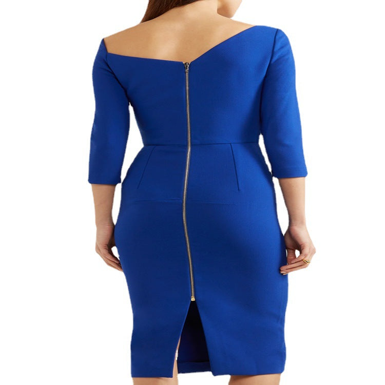 Damen Figurbetontes Bleistiftkleid mit schulterfreiem Carmenkragen und dreiviertelärmeln Drune