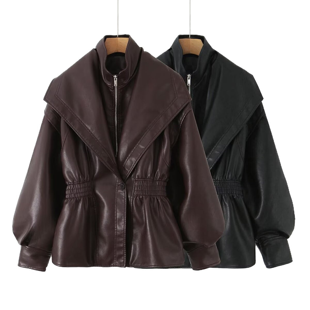 Damen Kunstlederjacke mit asymmetrischem Kragen und tailliertem Schnitt Drune